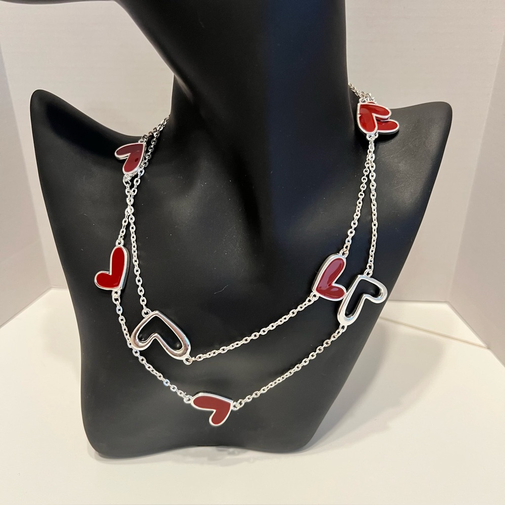 Dark Red‎ (Maroon) Heart Silver Chain Necklace (NEW!)